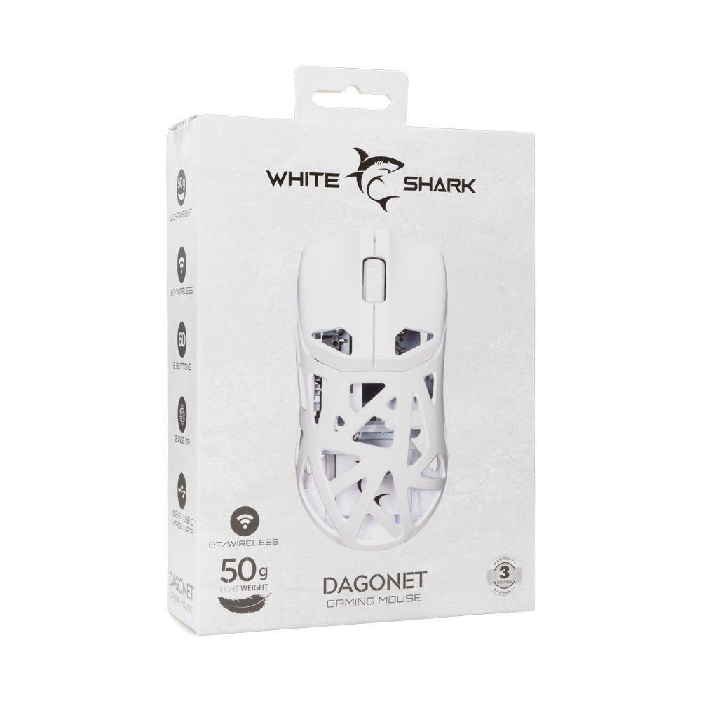 White Shark DAGONET Wireless Gaming Mouse - 6D / 24000 DPI - White