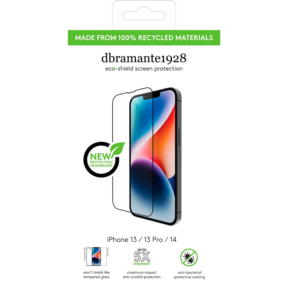iPhone 16e / 14 / 13 / 13 Pro dbramante1928 Eco-Shield Screen Protector w. Installation Frame - Black Edge