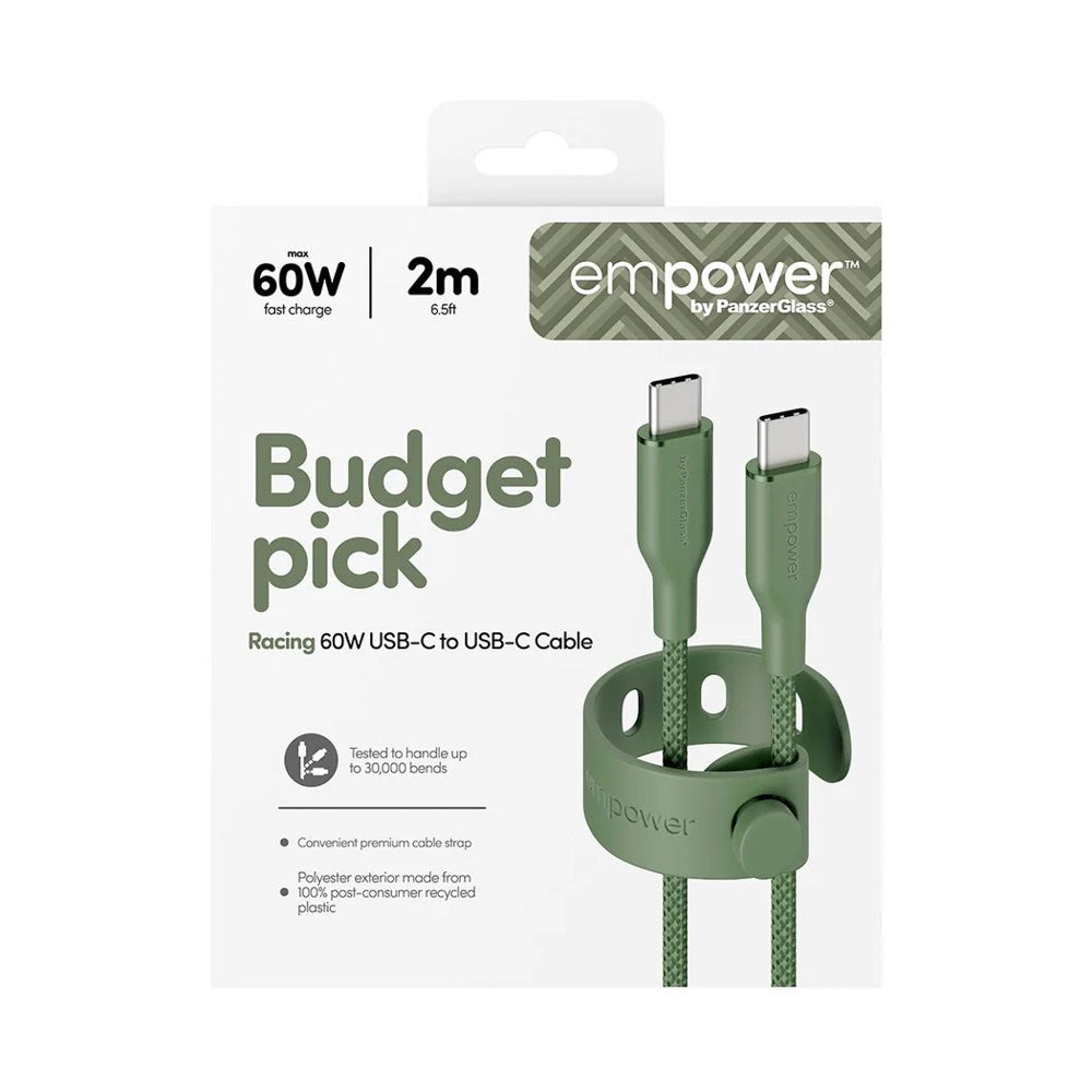 empower by PanzerGlass Racing 60W USB-C to USB-C Cable – 2m – Sage