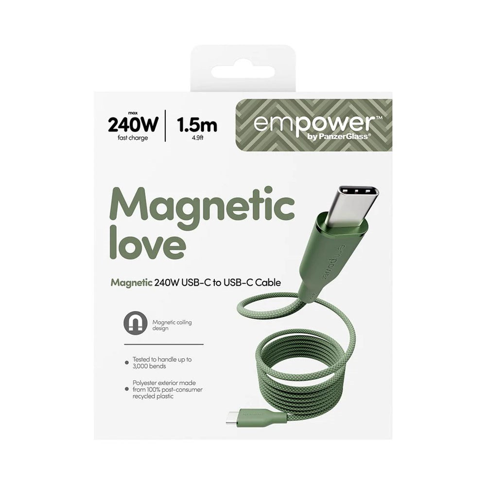empower by PanzerGlass Magnetic 240W USB-C to USB-C Cable – 1.5m – Sage