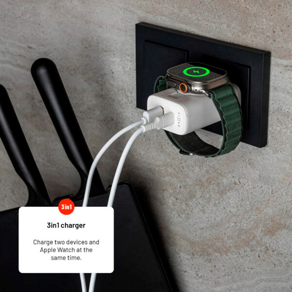 Fixed MagFlip 3-in-1 Charger 33W - Apple Watch/USB-C 30W/USB-A 18W - White