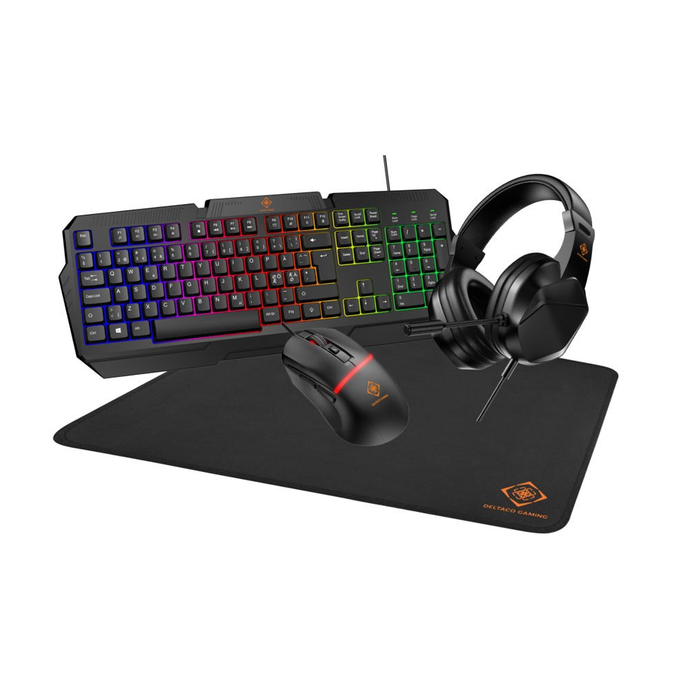 Deltaco 4-in-1 Gaming Set with Headset / Keyboard / Mouse / Mouse Pad - Black
