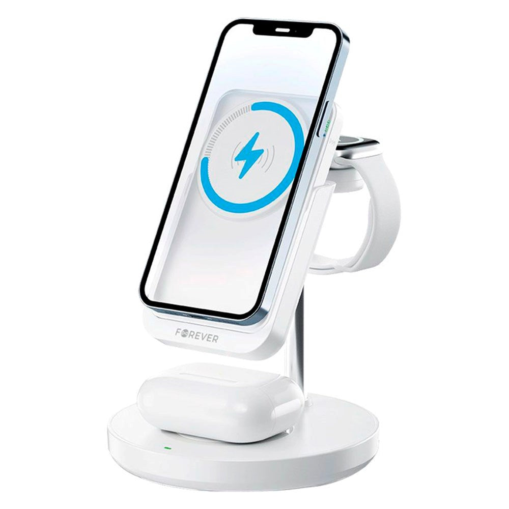 Forever MACS-100 18W Wireless Charger with 5,000 mAh Powerbank - MagSafe Compatible - White