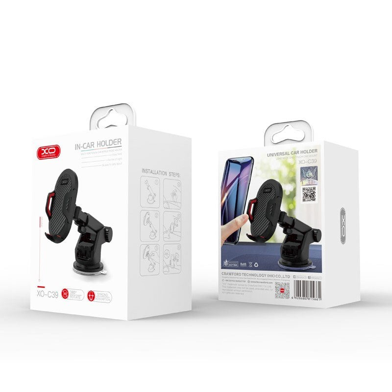 XO C39 Universal Car Phone Holder - Suction Cup for Dashboard - Black
