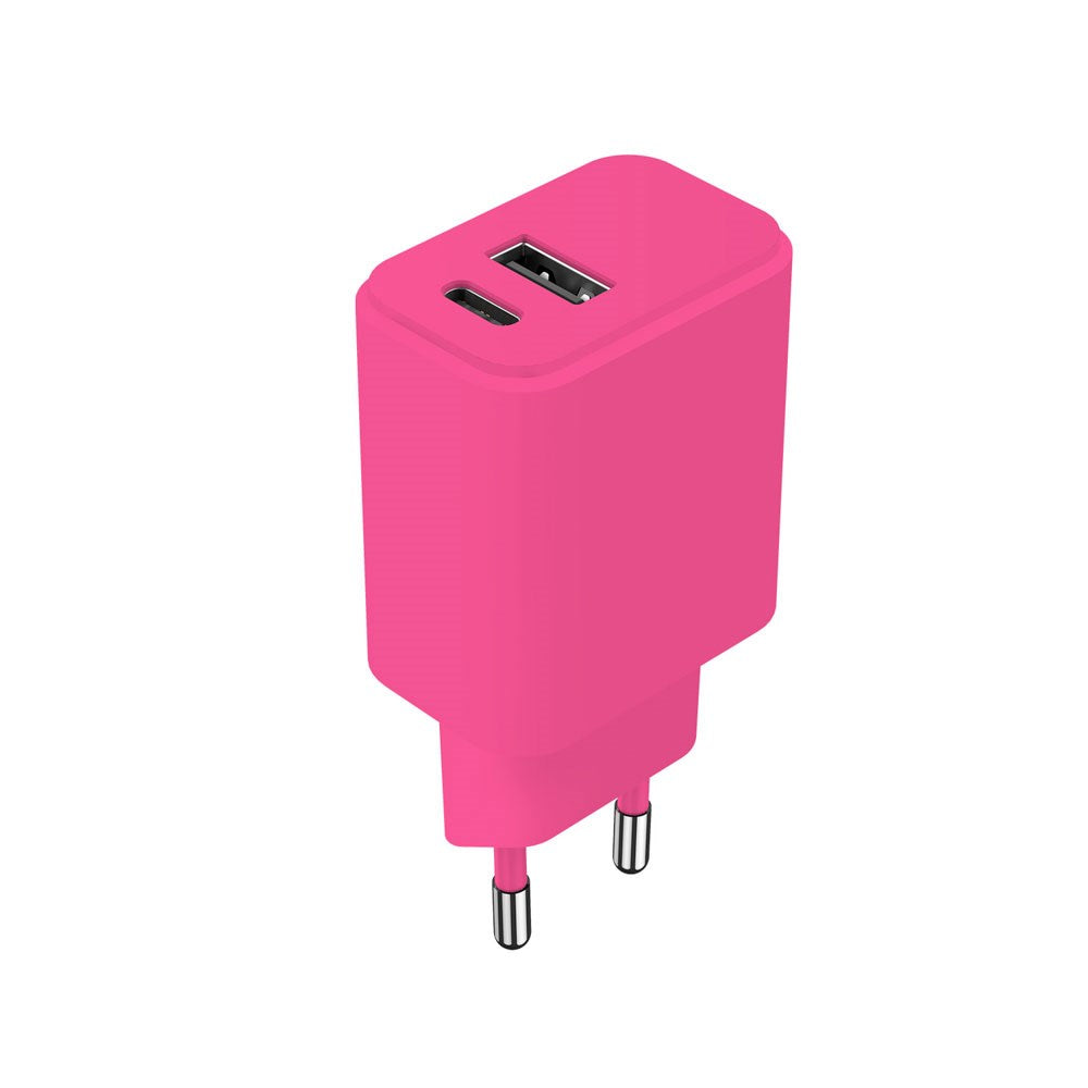 Setty 20W Wall Charger with 1x USB-A & 1x USB-C - Pink