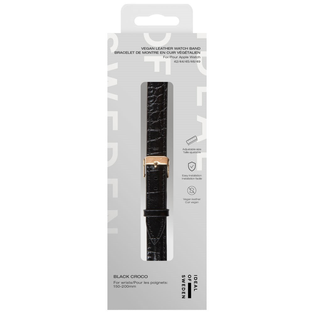 Apple Watch (42/44/SE/45/46/49mm) Vegan Leather Watch Strap - Black Croco