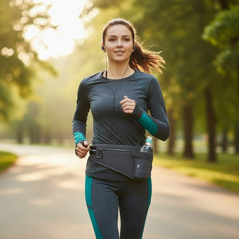 GEAR Running Belt with Pocket for Mobile and Water Bottle - Grey