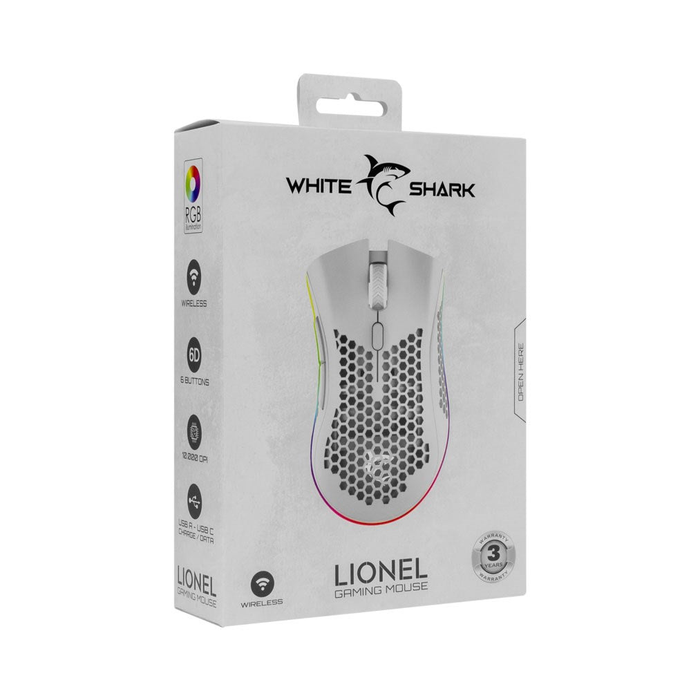 White Shark LIONEL Wireless Gaming Mouse - 6D / 10000 DPI - White