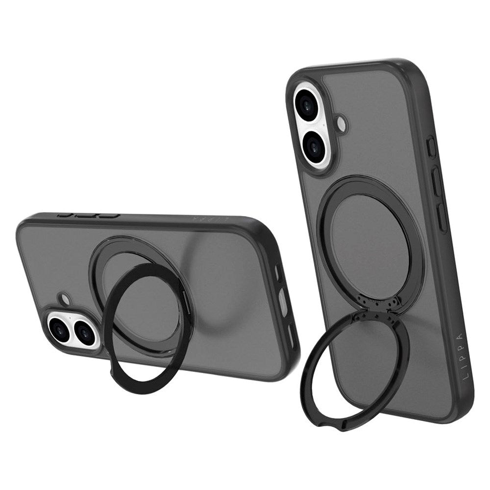 iPhone 17 Lippa Hybrid Plastic Case with 360 Rotating Kickstand - MagSafe Compatible - Matte / Black