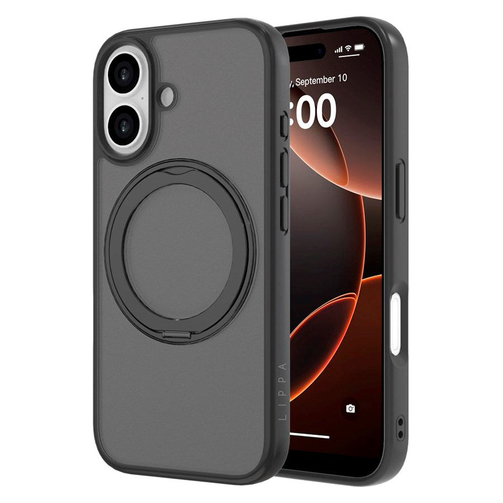 iPhone 17 Lippa Hybrid Plastic Case with 360 Rotating Kickstand - MagSafe Compatible - Matte / Black