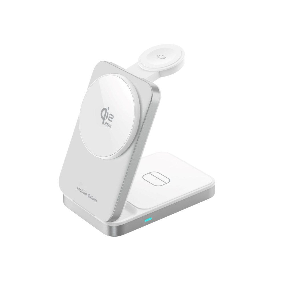 3-in-1 Qi2 Foldable Wireless Charger Mobile Origin - Phone, Apple Watch & Earphones - Silver