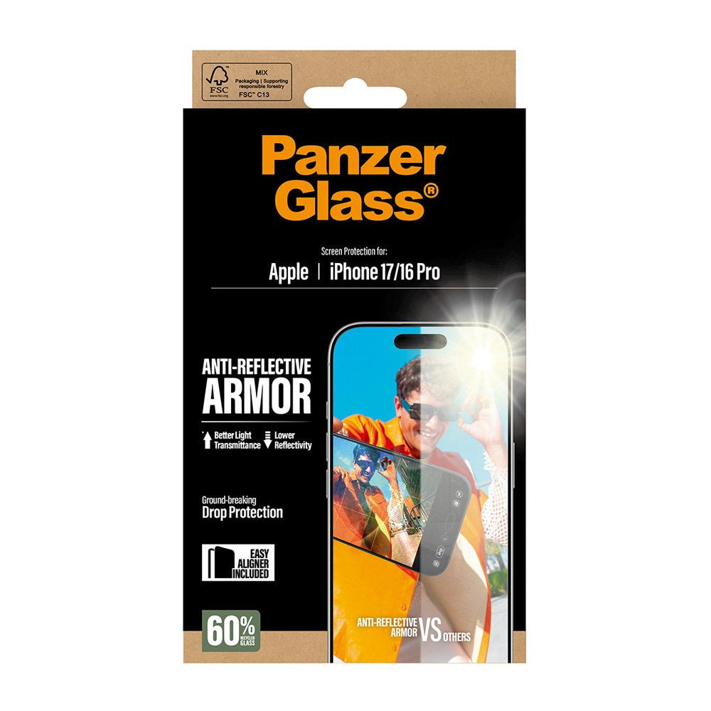 PanzerGlass iPhone 17 / 16 Pro Ultra Wide Fit Screen Protector with EasyAligner - Anti-Reflective - Transparent