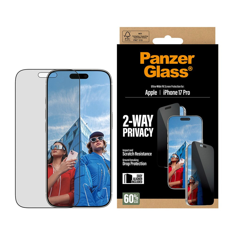 PanzerGlass iPhone 17 Pro 2-Way Privacy Screen Protection - Ultra-Wide Fit - Transparent