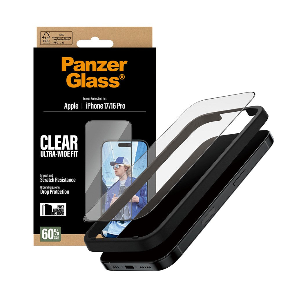 PanzerGlass iPhone 17 / 16 Pro Screen Protector Glass with EasyAligner - Ultra Wide Fit - Transparent