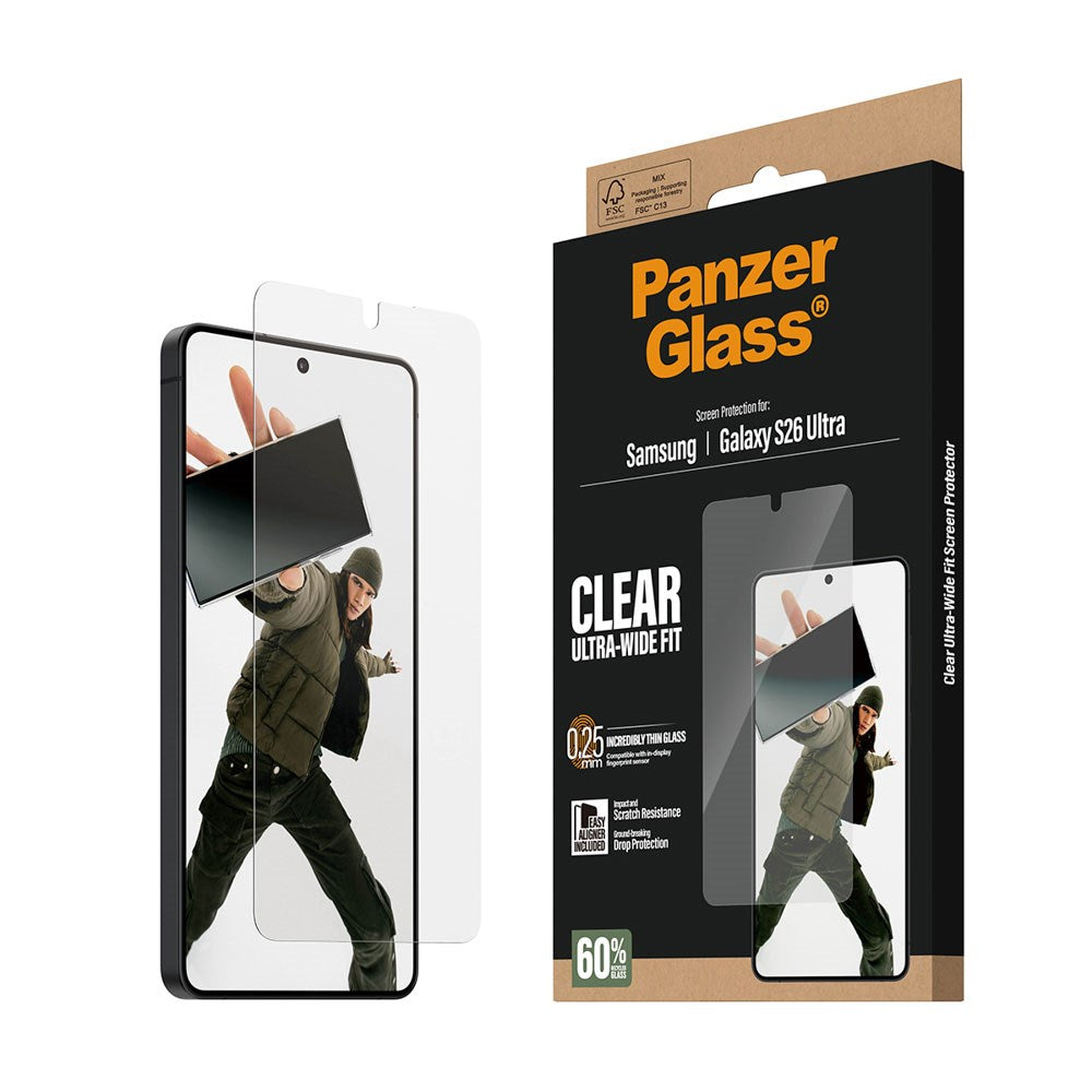 Samsung Galaxy S26 Ultra PanzerGlass Screen Protector Glass with EasyAligner - Ultra Wide Fit - Transparent