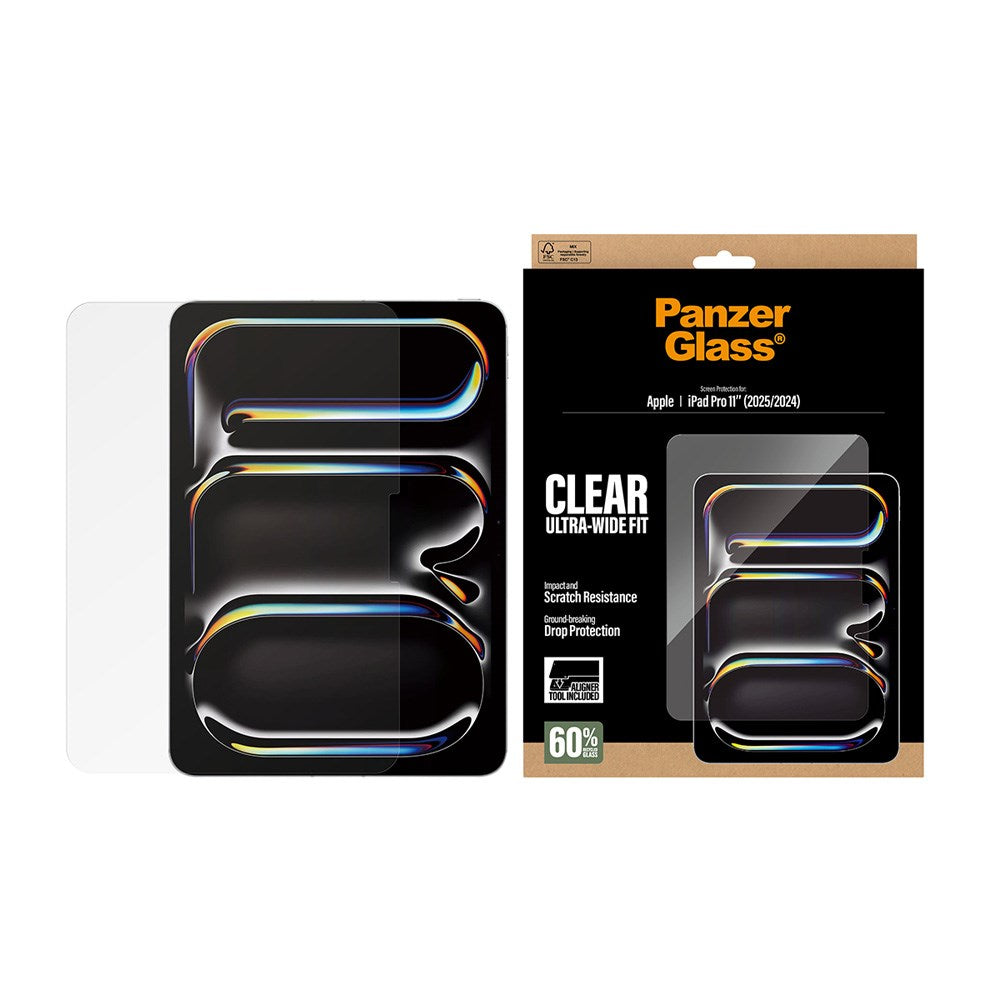 iPad Pro 11" (2025 / 2024) PanzerGlass Screen Protector Glass with Installation Frame - Ultra-Wide Fit - Transparent