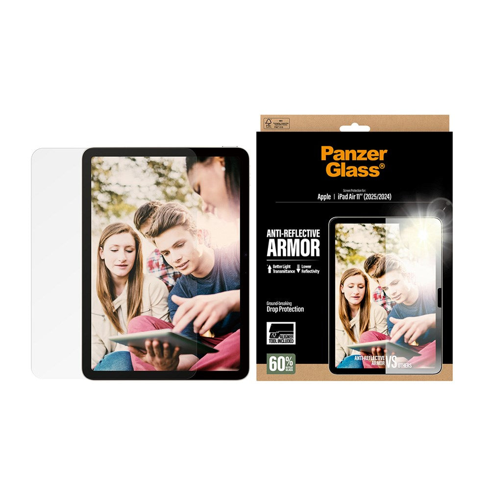 PanzerGlass iPad Air 11" (2025 / 2024) Ultra-Wide Fit Anti-Reflective Armor Screen Protector Glass with Installation Frame - Transparent