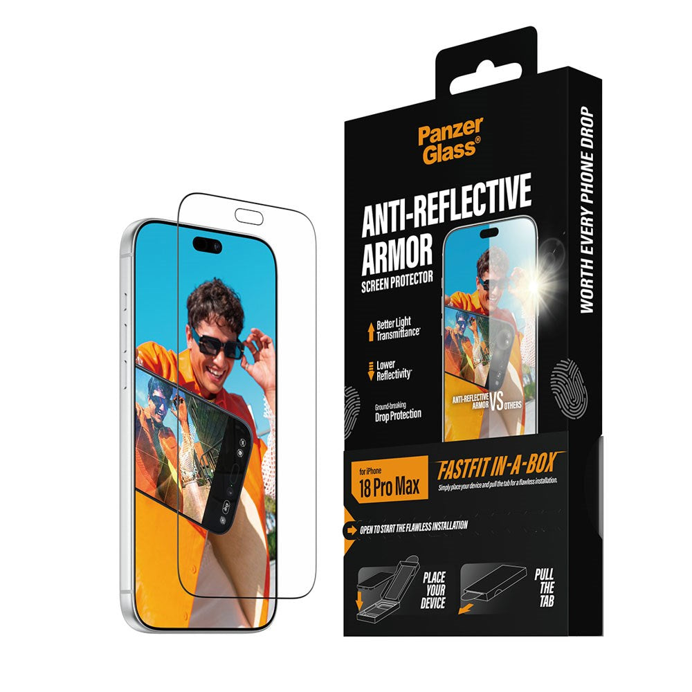 iPhone 18 Pro Max PanzerGlass Screen Protector with FastFit In-A-Box - Anti-Reflective - Transparent