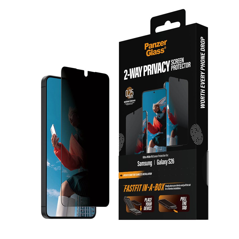 Samsung Galaxy S26 PanzerGlass 2-Way Privacy Screen Protection with FastFit In-A-Box - Transparent