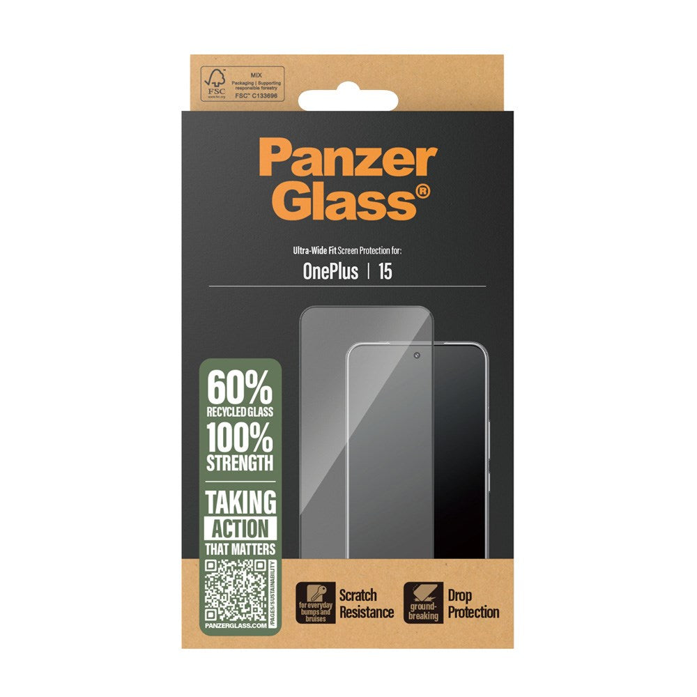 PanzerGlass OnePlus 15 Screen Protector Glass - Ultra Wide Fit - Transparent