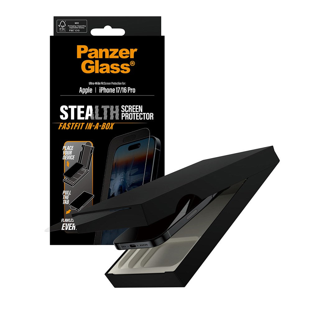 PanzerGlass iPhone 17 / 16 Pro Stealth Screen Protection - Ultra-Wide Fit - Transparent / Black Edge
