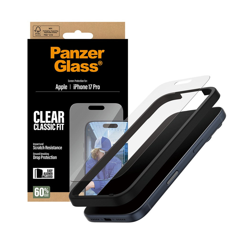 PanzerGlass iPhone 17 Pro Screen Protector Glass with EasyAligner - Classic Fit - Transparent