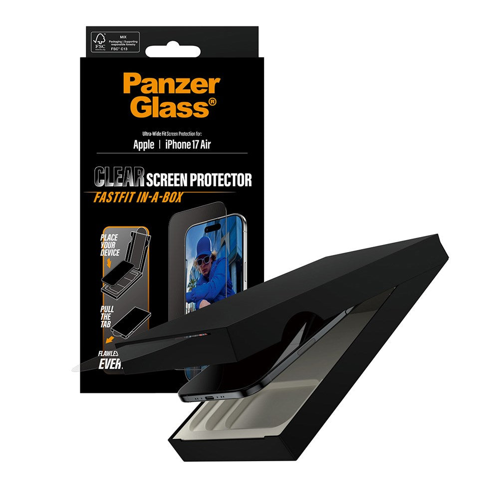 PanzerGlass iPhone Air Screen Protector Glass with FastFit In-A-Box - Ultra Wide Fit - Transparent