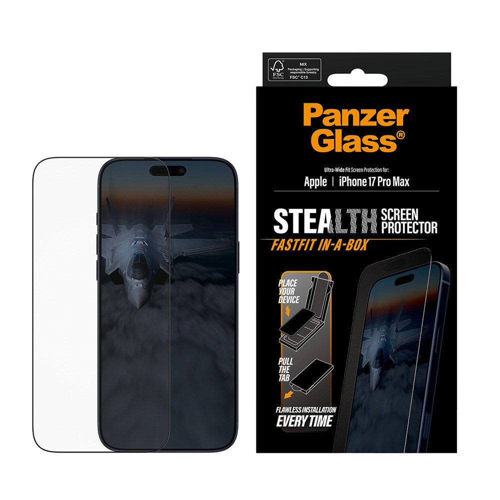 PanzerGlass iPhone 17 Pro Max Stealth Screen Protection - Ultra-Wide Fit - Transparent / Black Edge