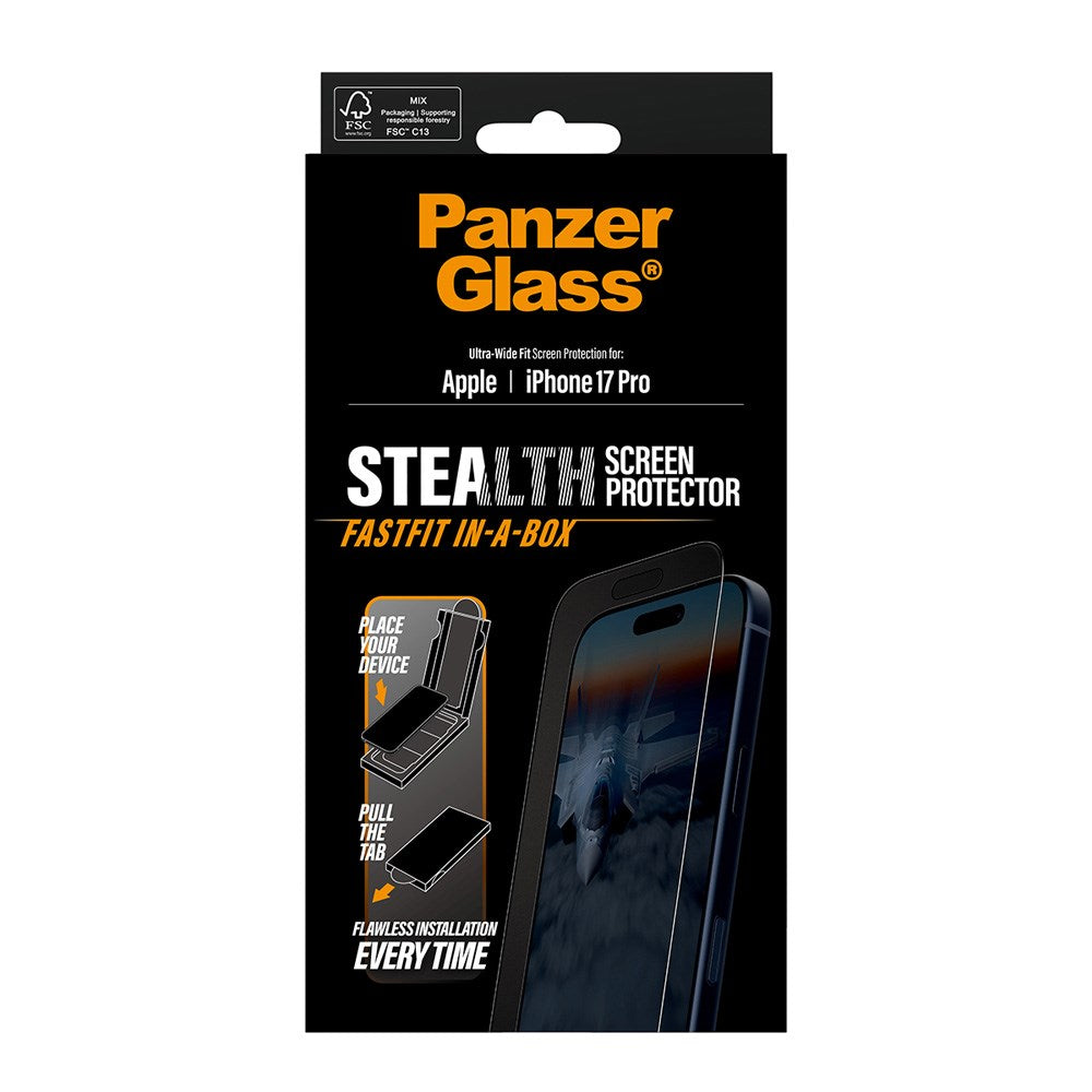 PanzerGlass iPhone 17 Pro Stealth Screen Protection - Ultra-Wide Fit - Transparent / Black Edge