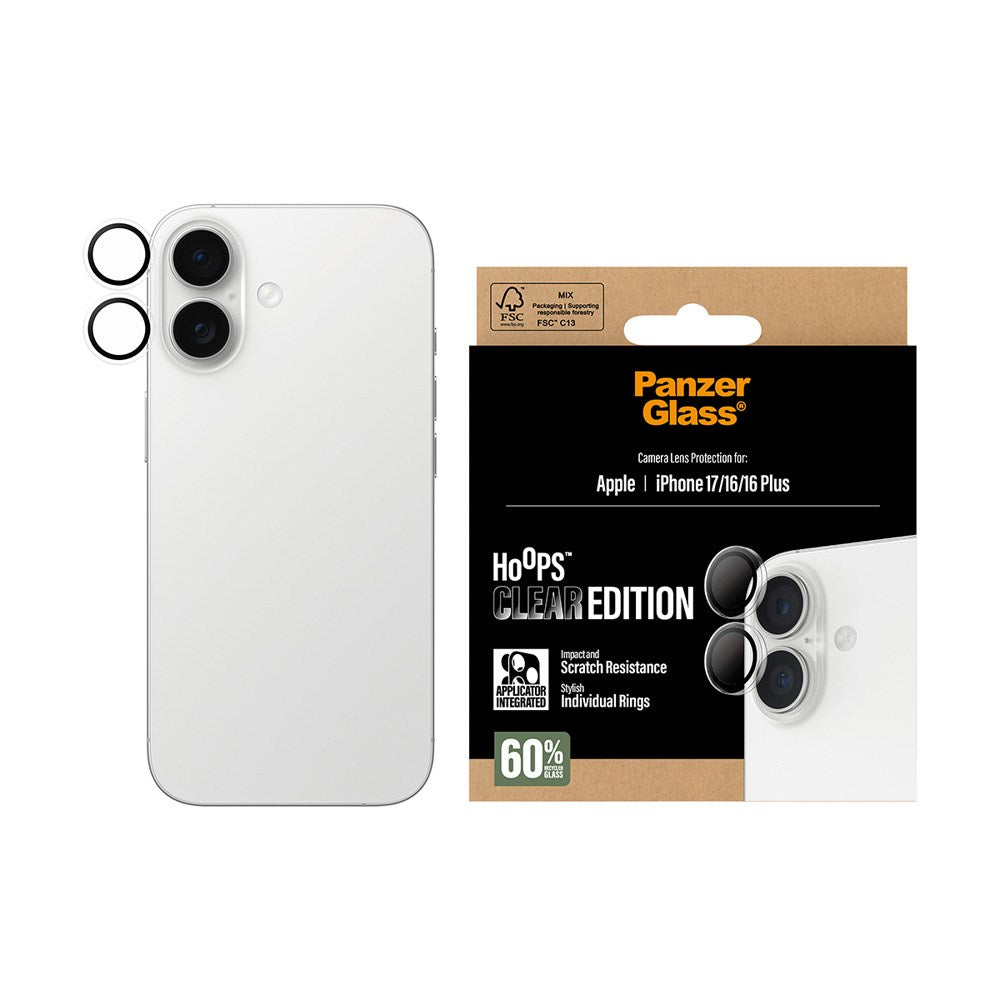PanzerGlass iPhone 17 / 16 / 16 Plus Hoops Camera Lens Protection with Installation Frame - Transparent