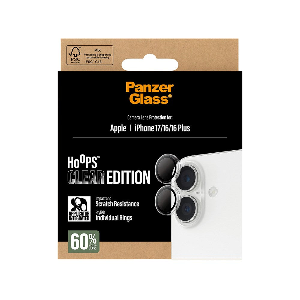 PanzerGlass iPhone 17 / 16 / 16 Plus Hoops Camera Lens Protection with Installation Frame - Transparent