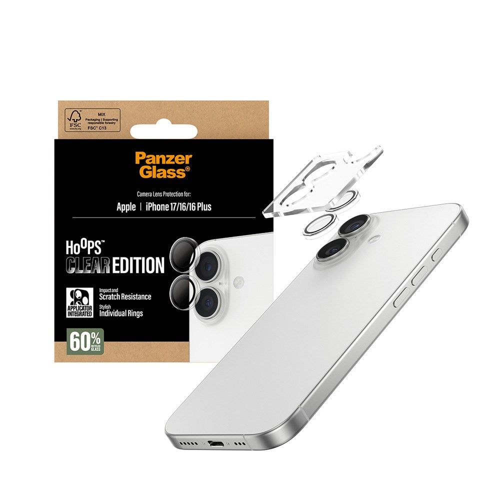 PanzerGlass iPhone 17 / 16 / 16 Plus Hoops Camera Lens Protection with Installation Frame - Transparent