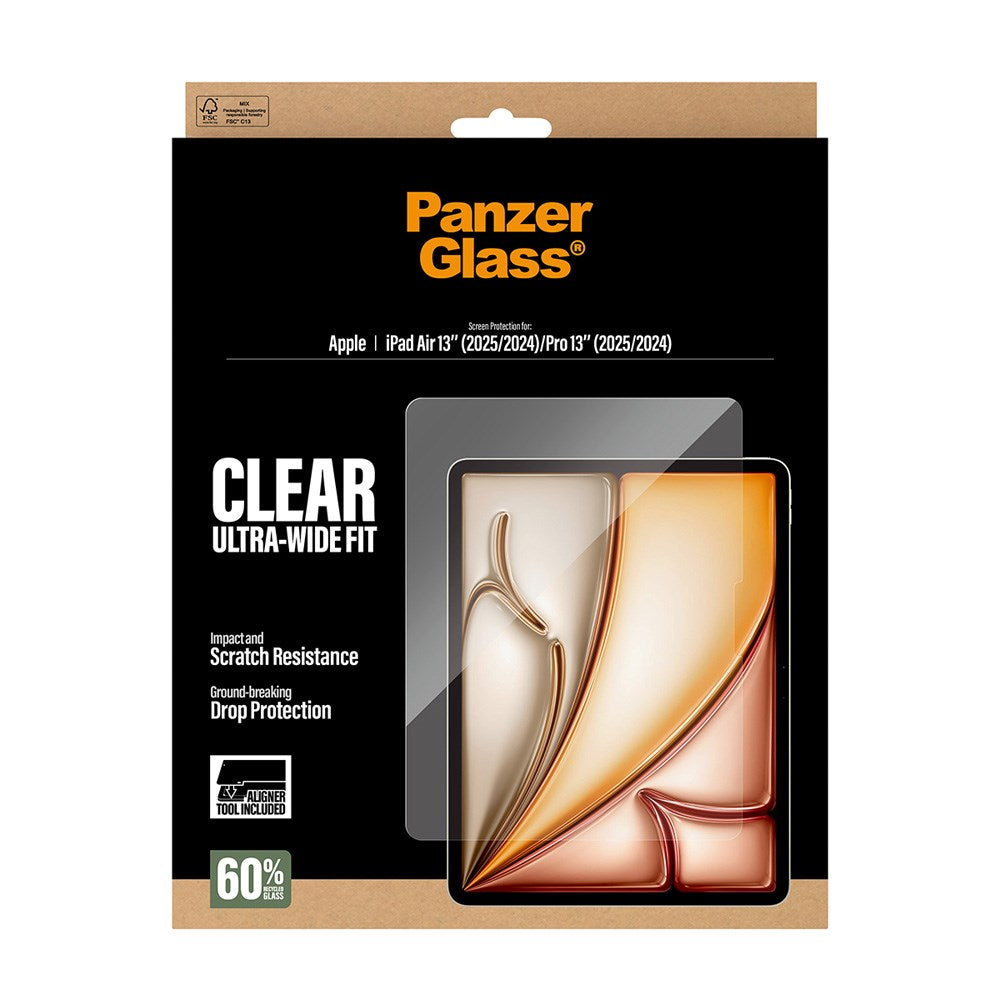 PanzerGlass iPad Air 13" (2025 / 2024) / Pro 13" (2025 / 2024) Screen Protector Glass with Installation Frame - Ultra-Wide Fit - Transparent