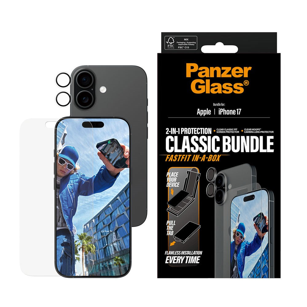 PanzerGlass iPhone 17 2-in-1 Classic Bundle - Screen Protector + Camera Lens Protector - Transparent