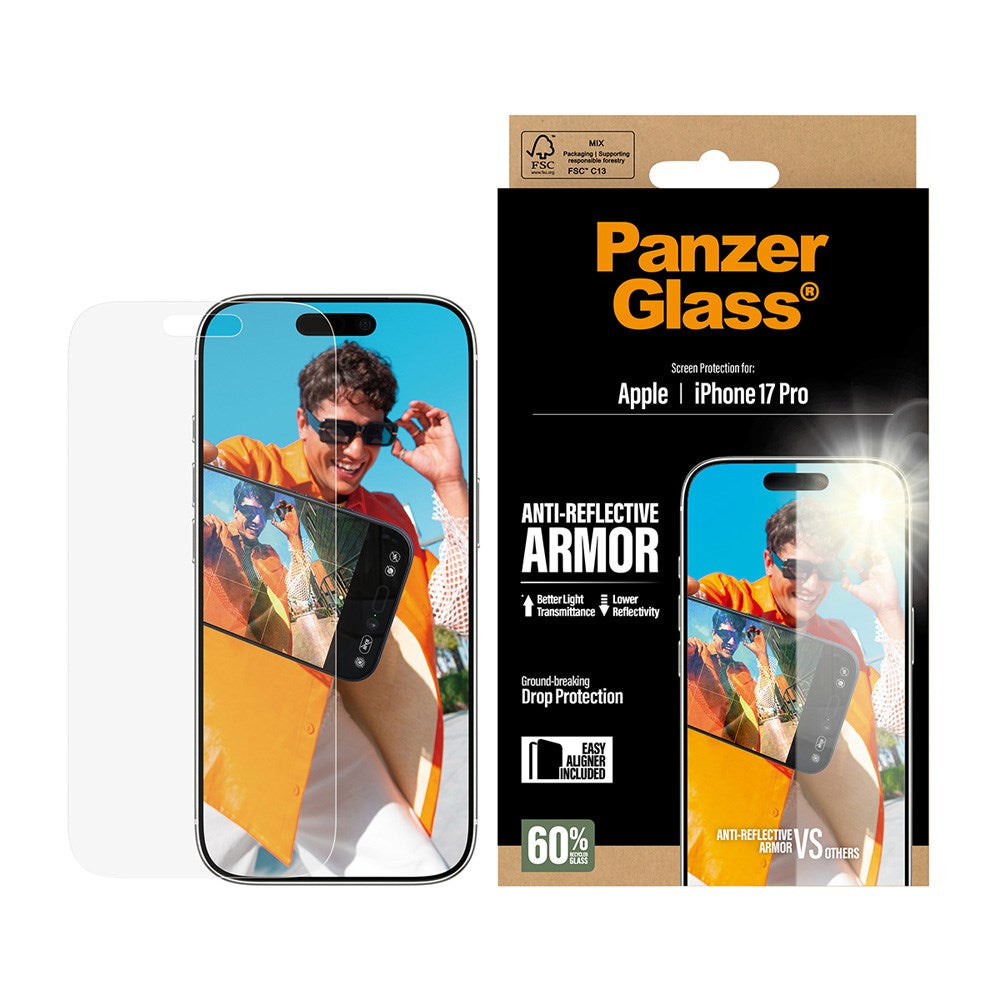 PanzerGlass iPhone 17 Pro Ultra Wide Fit Screen Protector with EasyAligner - Anti-Reflective - Transparent