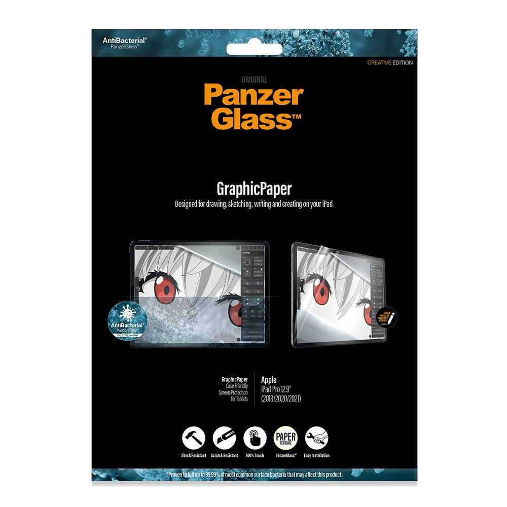 iPad Pro 12.9" (2022 / 2021 / 2020 / 2018) PanzerGlass Screen Protector AntiBacterial - GraphicPaper - Transparent