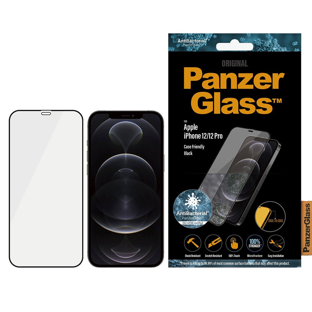 iPhone 12 / 12 Pro PanzerGlass Antibacterial Screen Protector - Case Friendly - Black