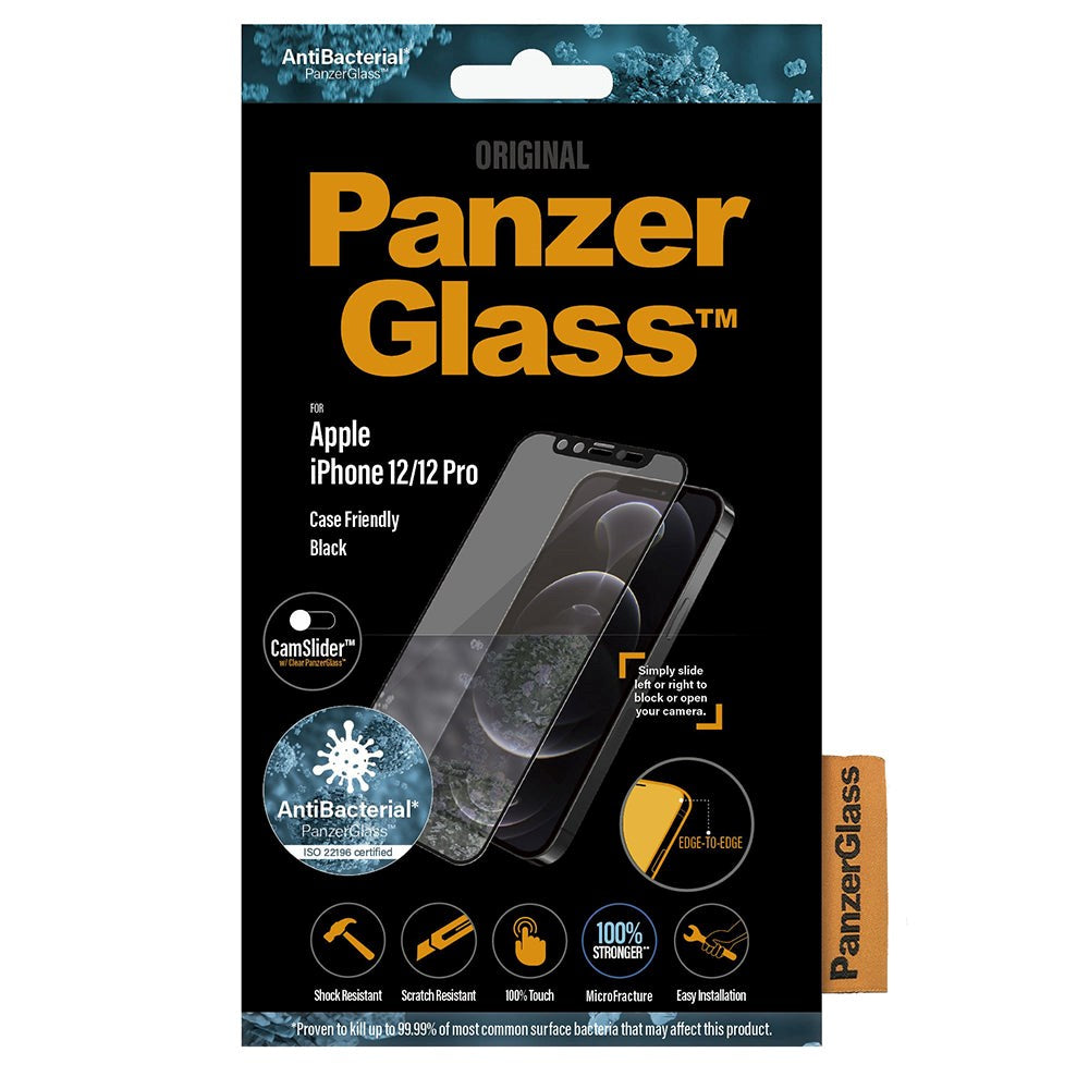 iPhone 12 / 12 Pro PanzerGlass Antibacterial Screen Protector - CamSlider - Case Friendly - Black Edge