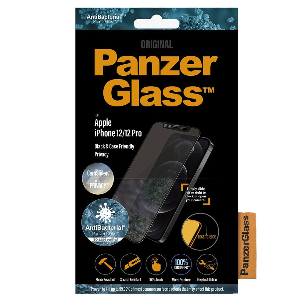 iPhone 12 / 12 Pro PanzerGlass Antibacterial Screen Protector - CamSlider - Privacy - Case Friendly - Black