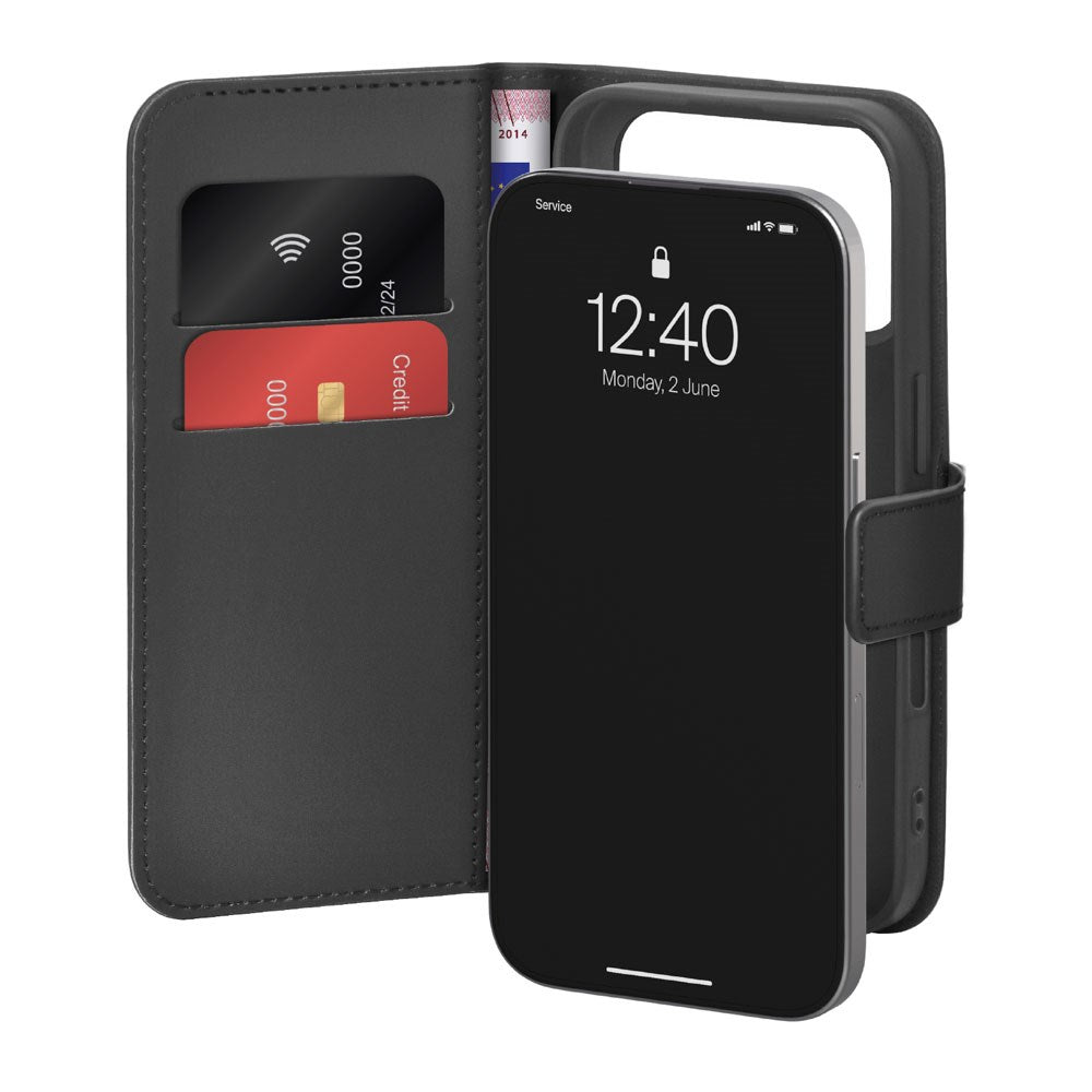 iPhone 17 Pro Max PURO Eco-Leather Flip Case with Card Holder & Stand Function - Black