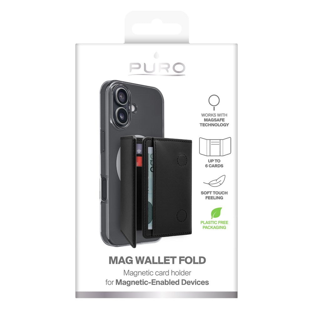 Puro Mag Wallet Fold Card Holder - MagSafe Compatible - Black