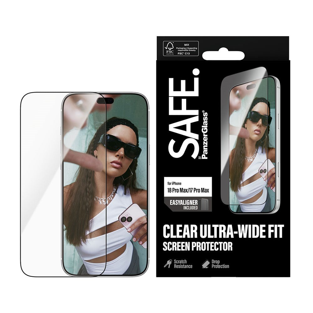 iPhone 18 Pro Max / 17 Pro Max SAFE by PanzerGlass Ultra-Wide Fit Screen Protector Glass with EasyAligner - Transparent