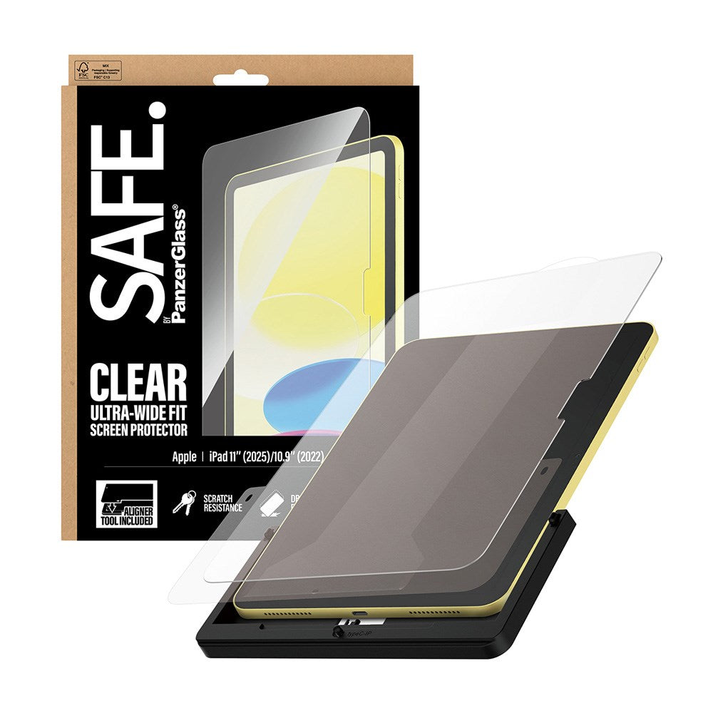 SAFE by PanzerGlass iPad 11" (2025) / 10.9" (2024 / 2022) Ultra-Wide Fit Screen Protector Glass with Installation Frame - Transparent