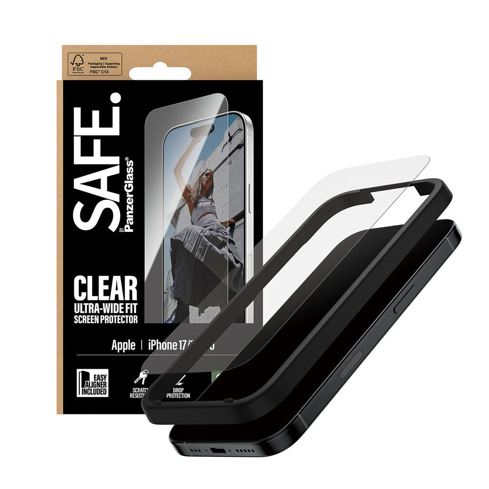 SAFE by PanzerGlass iPhone 17 / 16 Pro Ultra-Wide Fit Screen Protector Glass - Transparent