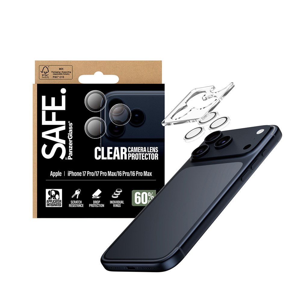 Safe by PanzerGlass iPhone 17 Pro / 17 Pro Max / 16 Pro / 16 Pro Max Camera Lens Protective Glass - Transparent / Black