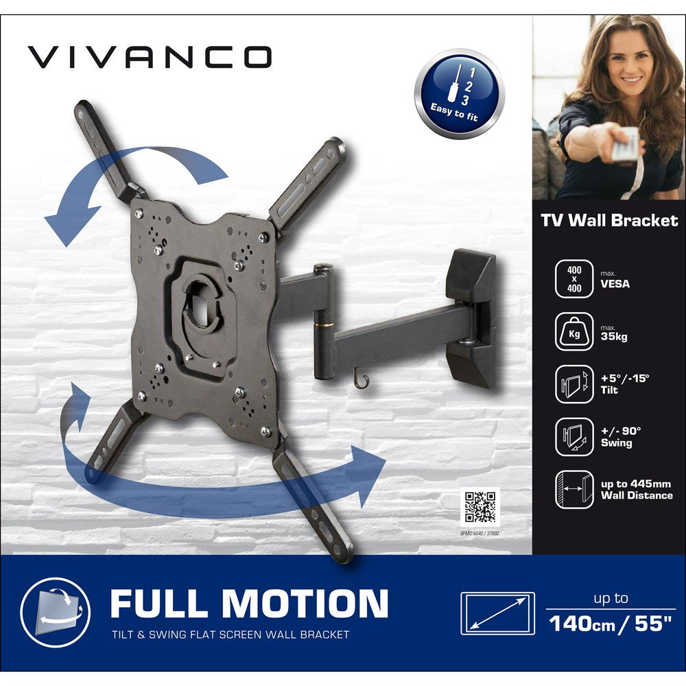 Vivanco TV Wall Mount with Pull-Out - 35 kg / 55" - Black