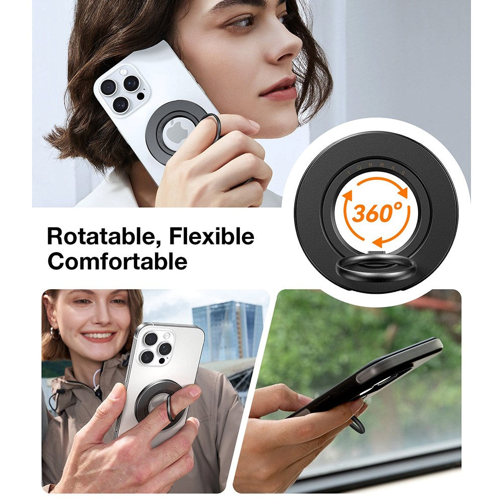 TORRAS MagSpin Magnetic Finger Ring with Built-in Kickstand - MagSafe Compatible - Dark Grey