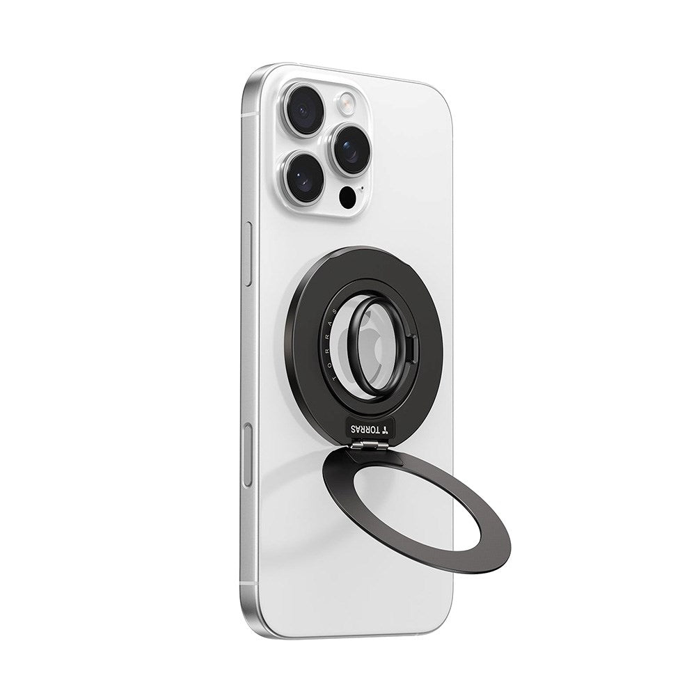 TORRAS MagSpin Magnetic Finger Ring with Built-in Kickstand - MagSafe Compatible - Dark Grey