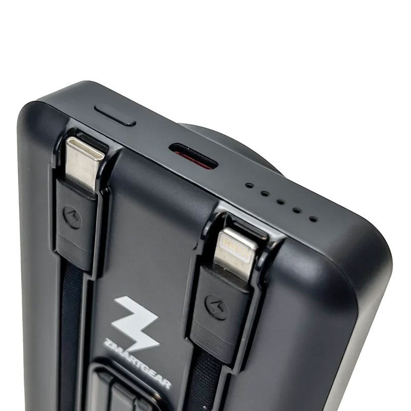 Zmartgear Powerbank Pro 6-in-1 with 18W / 10.00mAh / Wireless Charging / Built-in USB-C & Lightning Cable / Kickstand - Black
