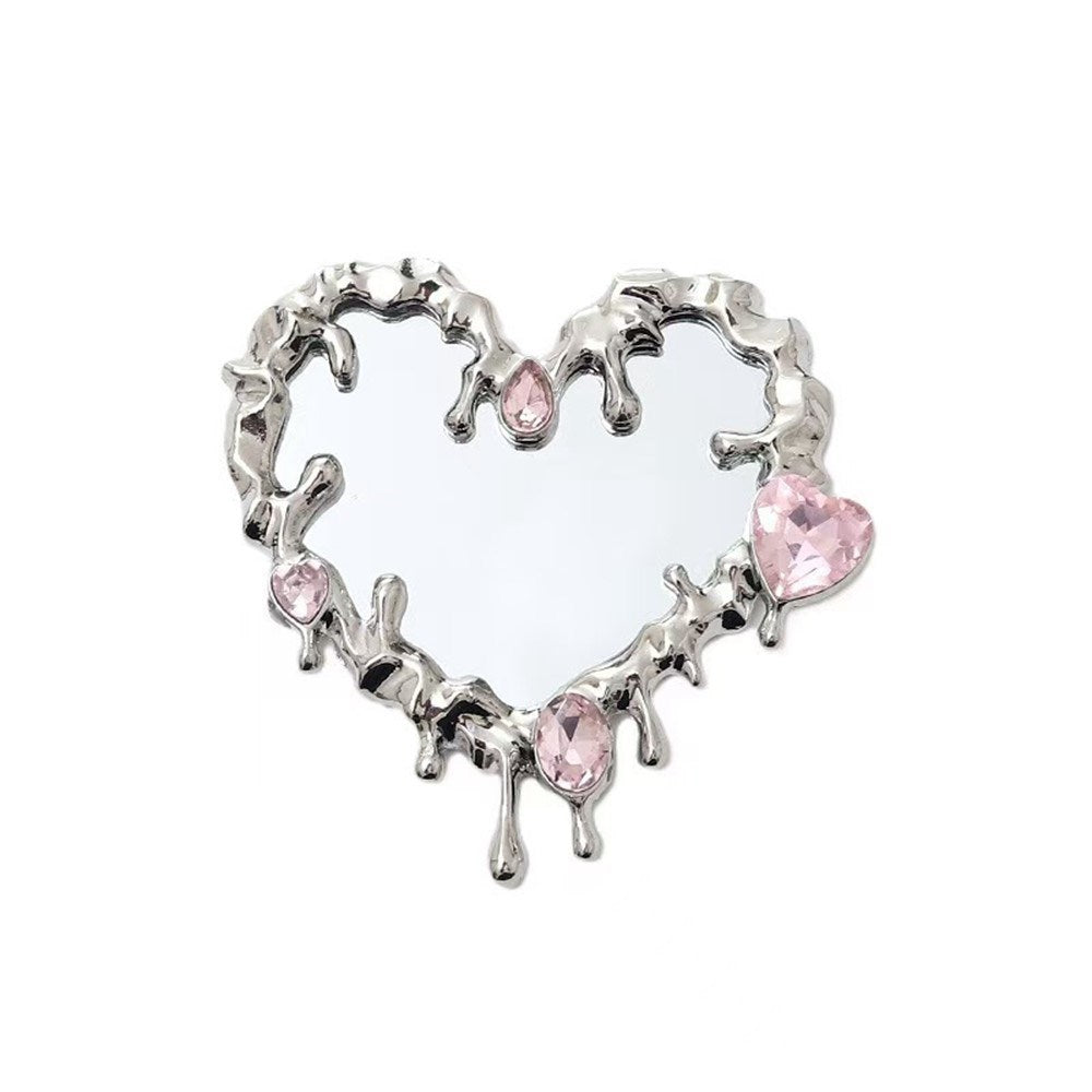 Heart-Shaped Mirror Decoration with Melting Effect for Phone - Silver / Pink